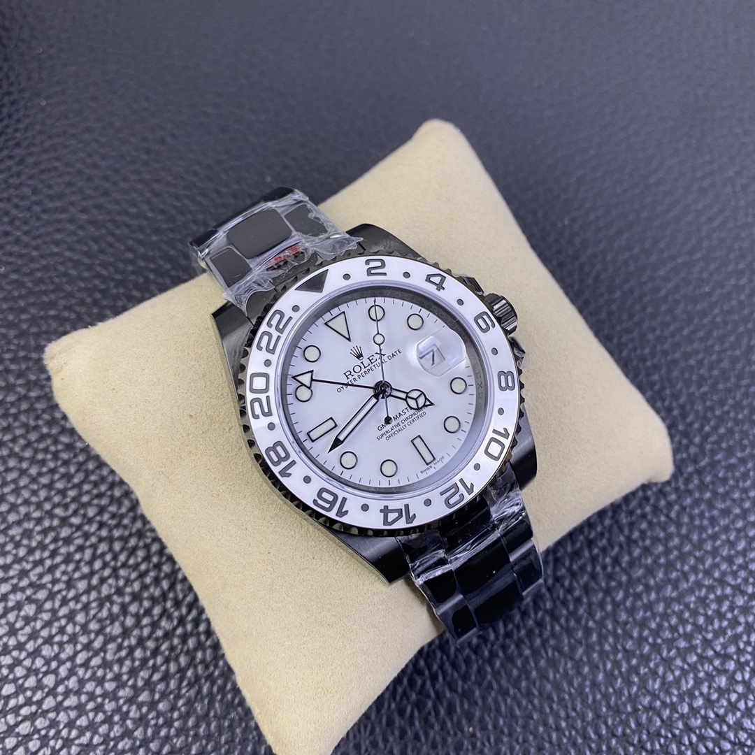 Rolex GMT Master II Black PVD/DLC Coated White Dial Stainless Steel 16710 Men's Watch