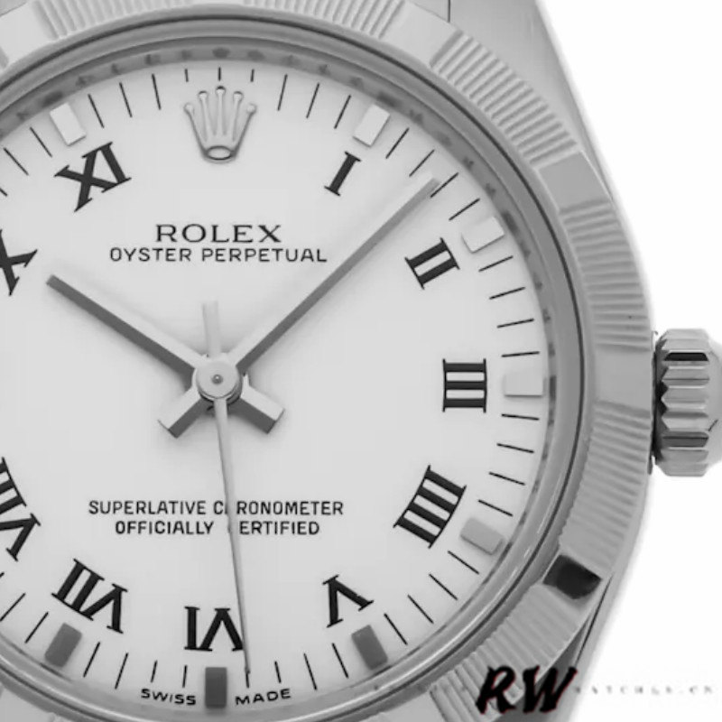 Rolex Oyster Perpetual 177210 Stainless Steel White Roman Dial 31mm Lady Replica Watch
