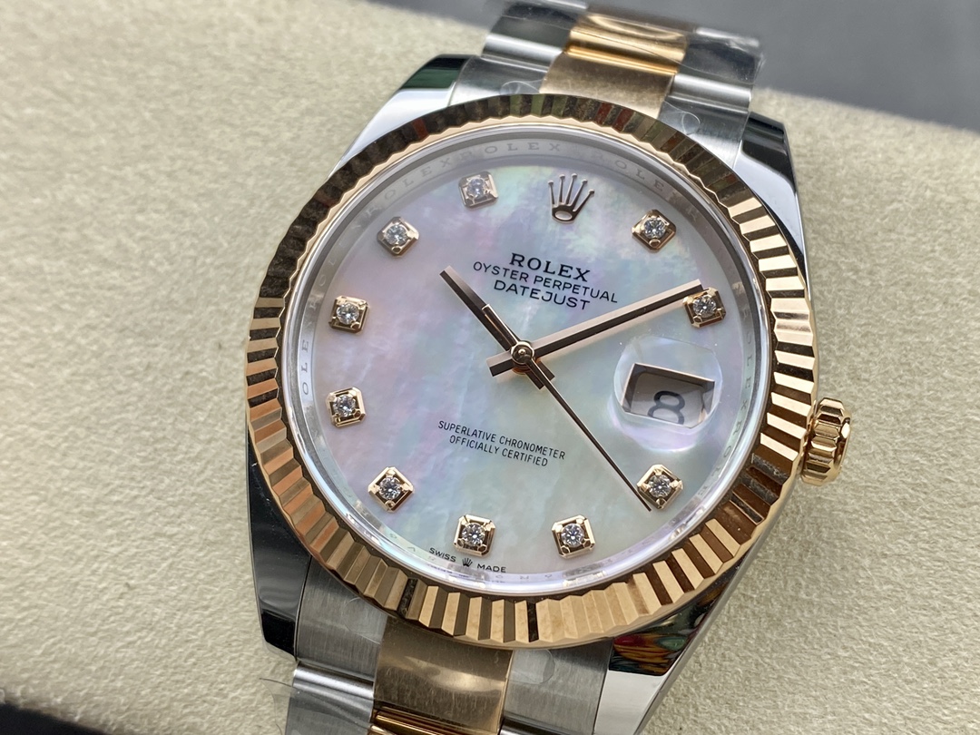 Rolex Datejust 41mm Steel and Yellow Gold 126333 0017 White Mop Diamond Oyster