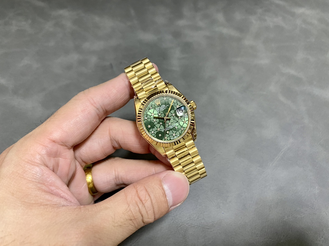 Rolex Datejust 31mm Yellow Gold 278278 Olive Green Floral President m278278 0046