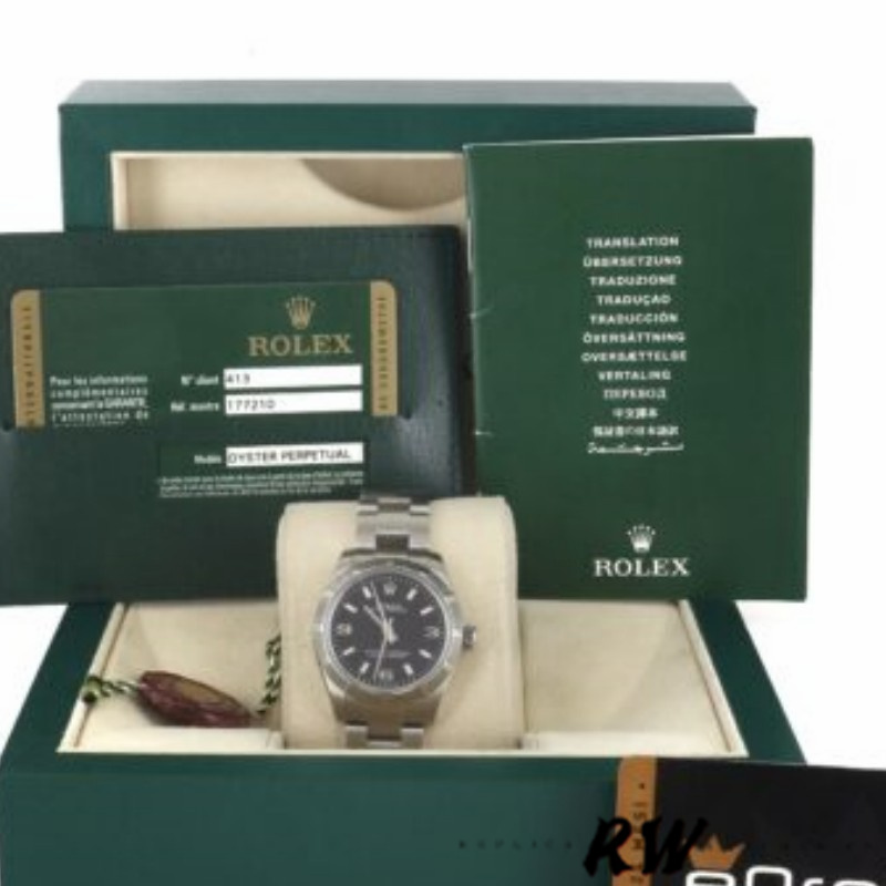 Rolex Oyster Perpetual 177210 Black Dial Stainless Steel 31mm Lady Replica Watch