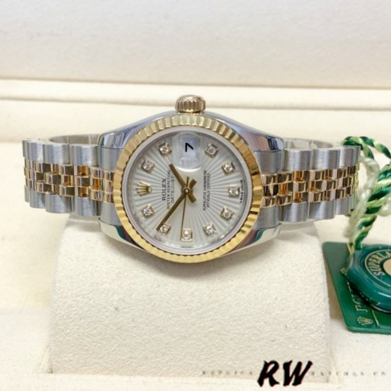 Rolex Datejust 179173 Ivory Sunbeam Diamond Dial Fluted Bezel 26MM Lady Replica Watch