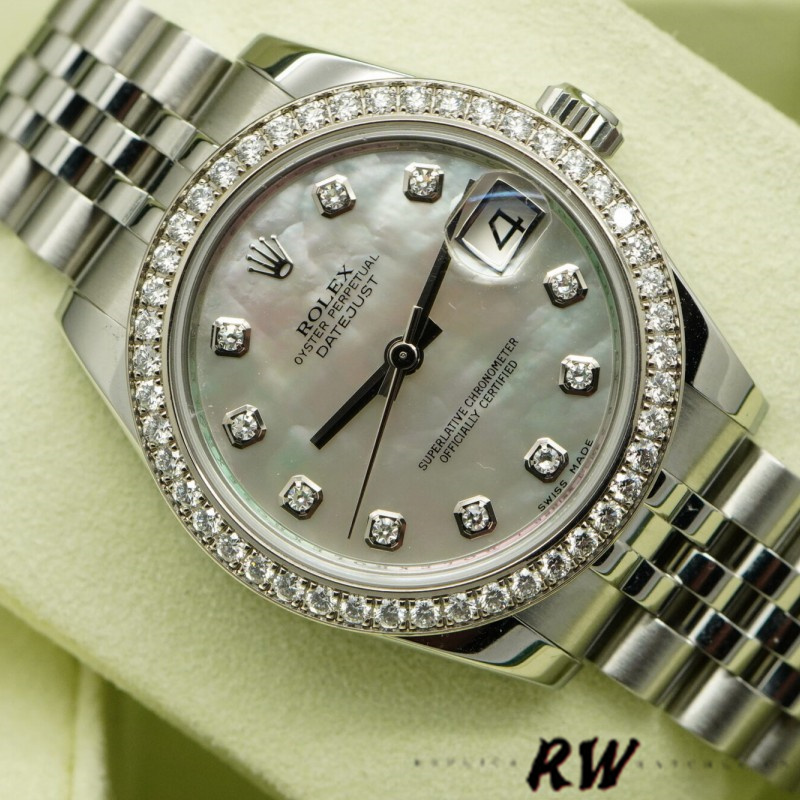 Rolex Datejust 178384 White Mother Of Pearl Diamonds Dial 31MM Lady Replica Watch