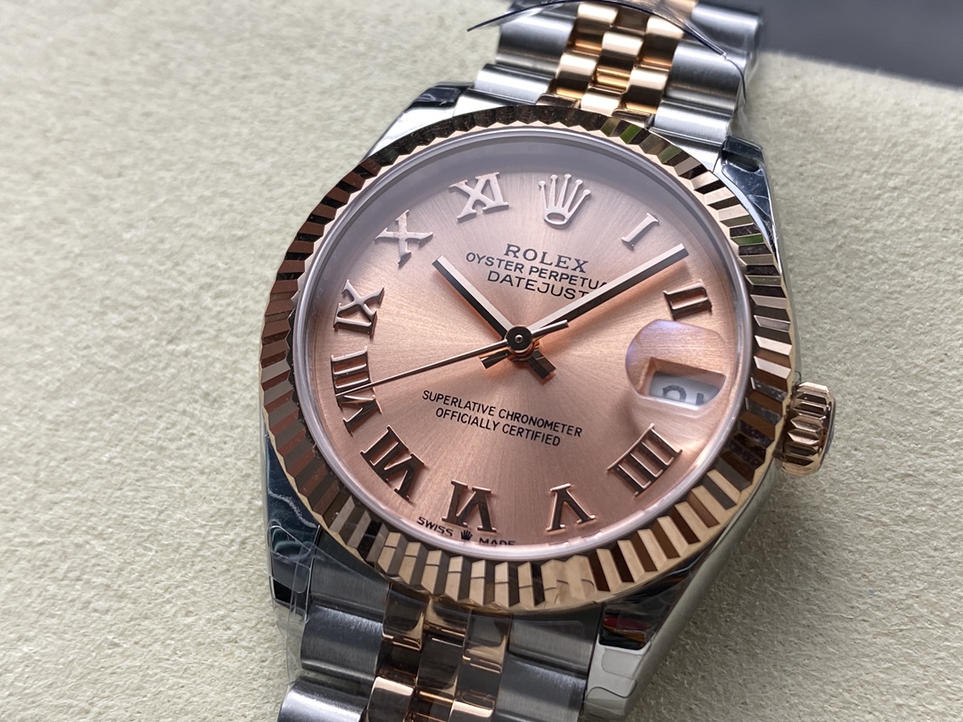 Rolex Datejust 278271 Sun Dust Roman Dial Two Tone Rose Gold Fluted Bezel Jubilee