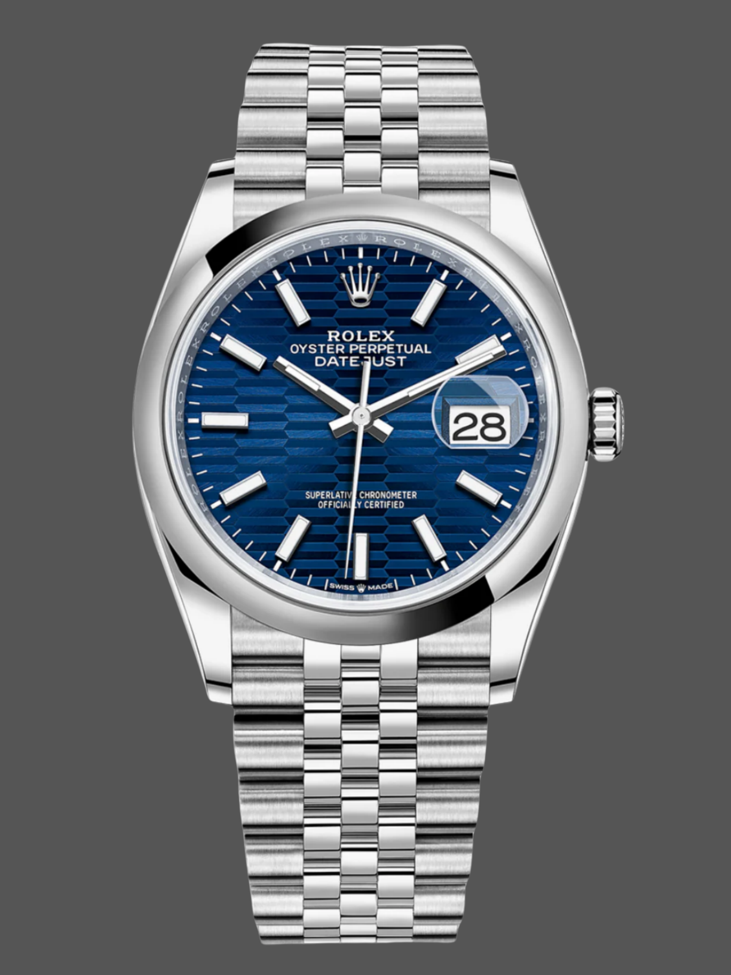 Rolex Datejust 126200 Stainless Steel Automatic Blue Motif Wave Dial 36MM Unisex Replica Watch
