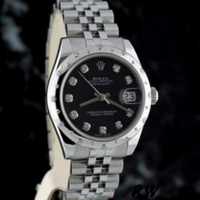 Rolex Datejust 178344 Black Diamond Dial Jubilee Bracelet 31MM Lady Replica Watch