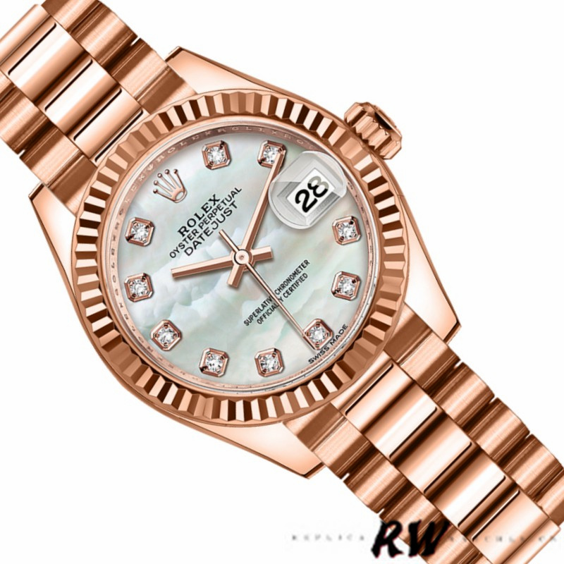 Rolex Datejust 279175 Mother Of Pearl Diamonds Dial Fluted Bezel 28mm Lady Replica Watch