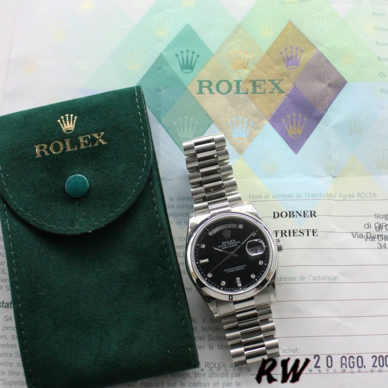 Rolex Day Date 118206 Black Diamond Dial 36mm Unisex Replica Watch