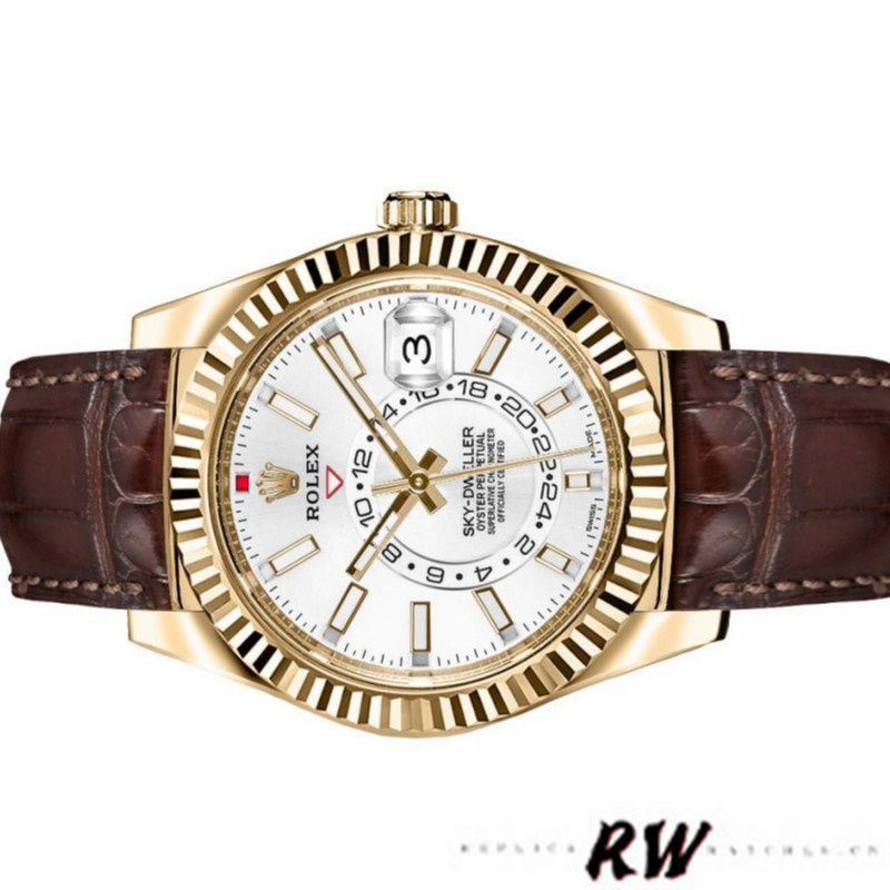 Rolex Sky-Dweller 326138 White Dial Yellow Gold 42MM Mens Replica Watch