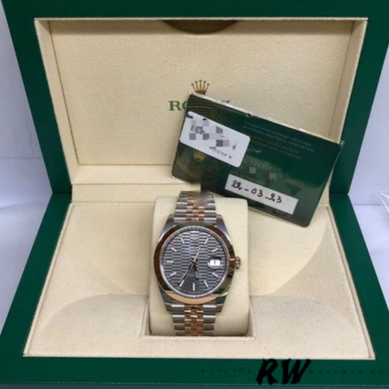 Rolex Datejust 126301 Rose Gold Slate Grey Fluted Motif Dial 41MM Mens Replica Watch