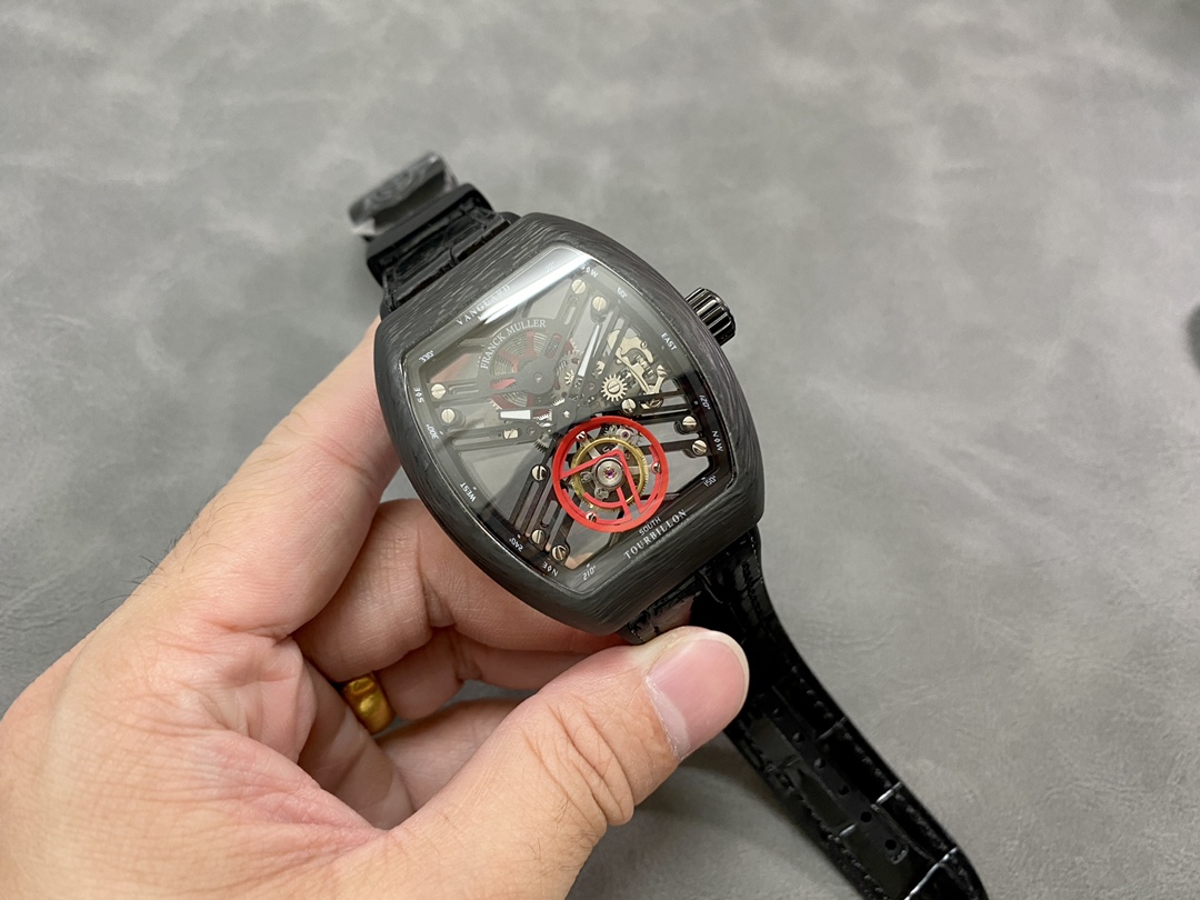 Franck Muller Skeleton V45 T SQT Black Strap 35.6mm×40.6mm