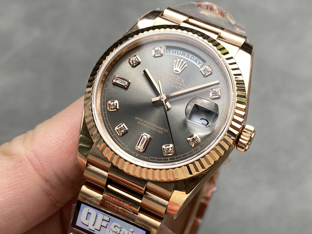 Rolex Day Date Rose Gold Slate Diamond Dial President Bracelet M128235 0050