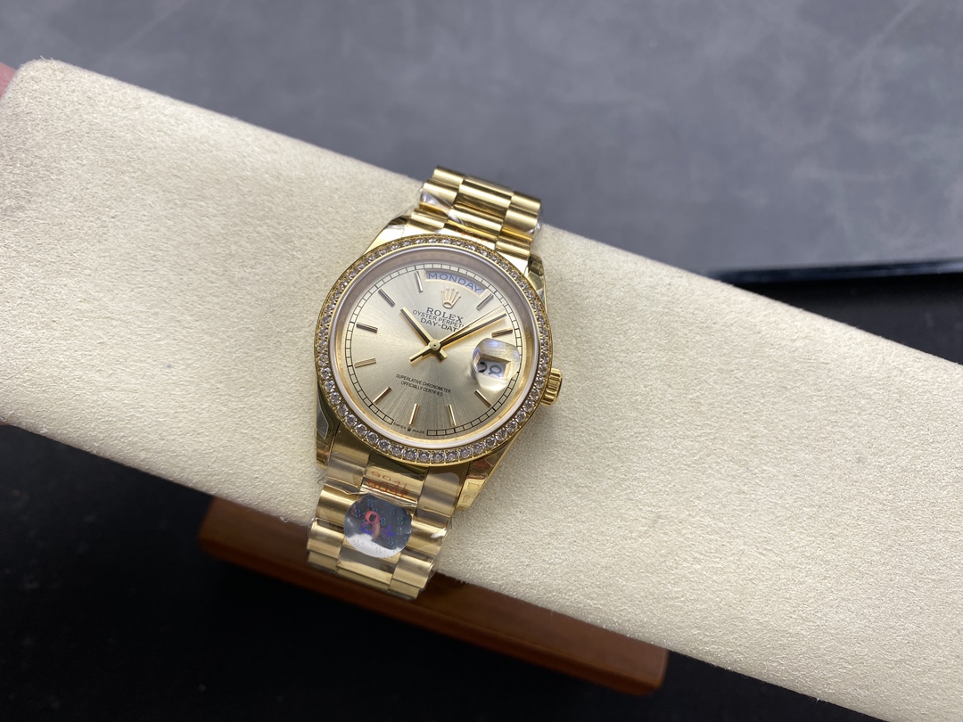 Rolex Day-Date 128348RBR Champagne Index Dial Yellow Gold 36MM Unisex Replica Watch