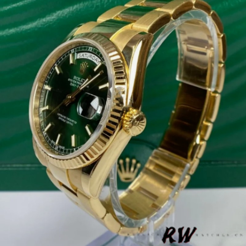 Rolex Day-Date 118238 Yellow Gold Green Dial 36mm Unisex Replica Watch