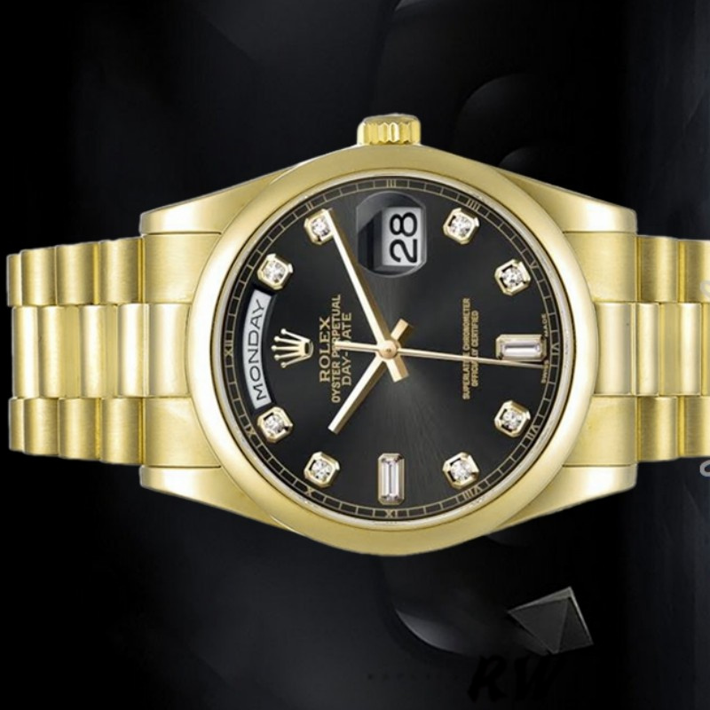 Rolex Day-Date 118208 Black Diamond Dial 36mm Unisex Replica Watch