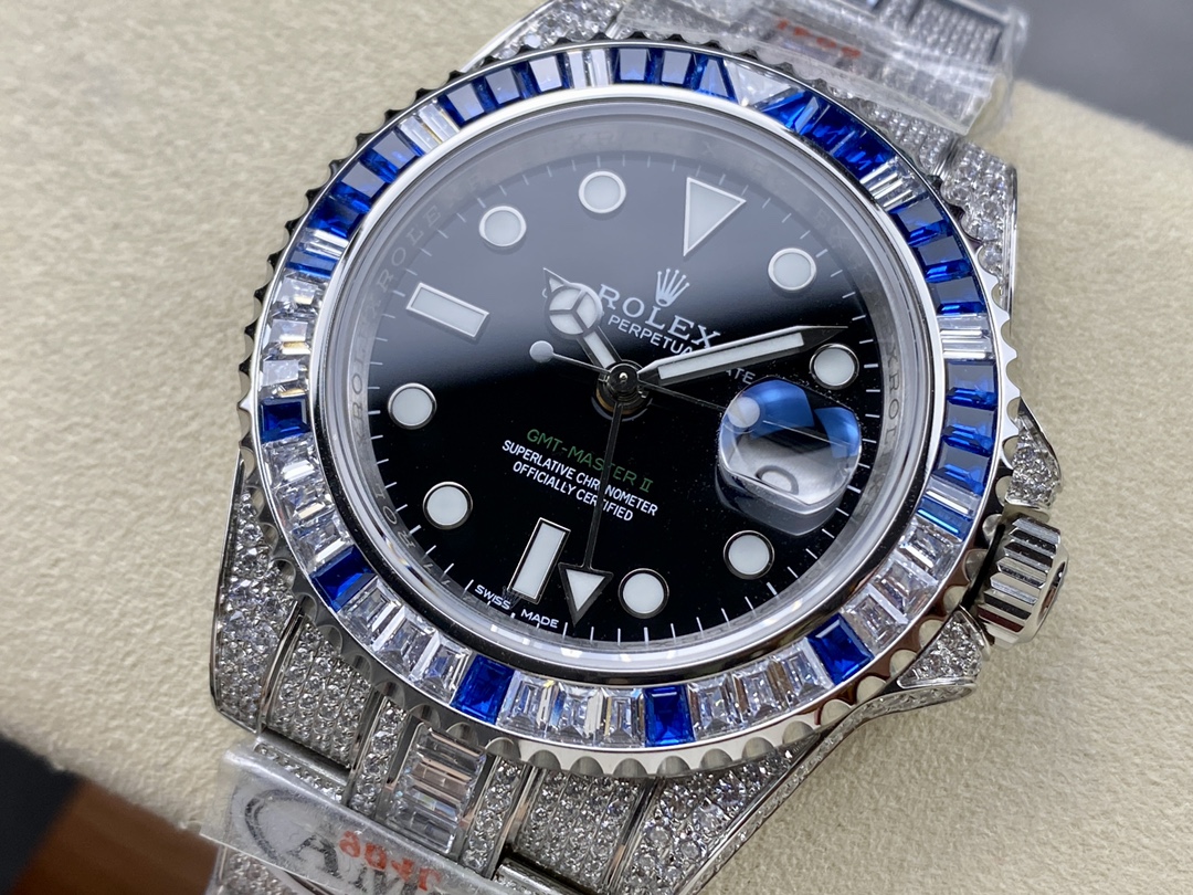 Rolex GMT Master AMG 126710BLRO 40mm With Dual Time Black Dial Diamond Watch