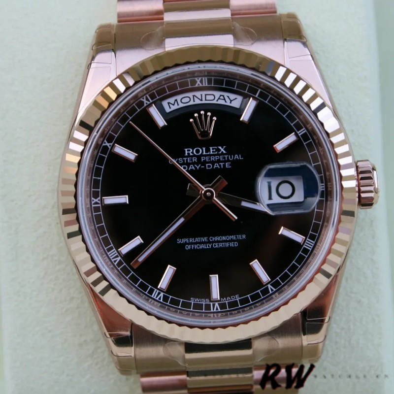 Rolex Day-Date 118235 Black Dial Rose Gold 36mm Unisex Replica Watch