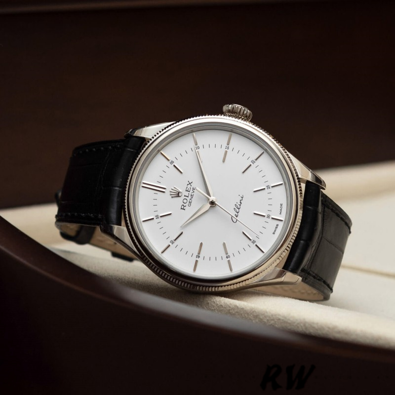 Rolex Cellini Time 50509 Black Leather Strap White Dial 39mm Mens Replica Watch