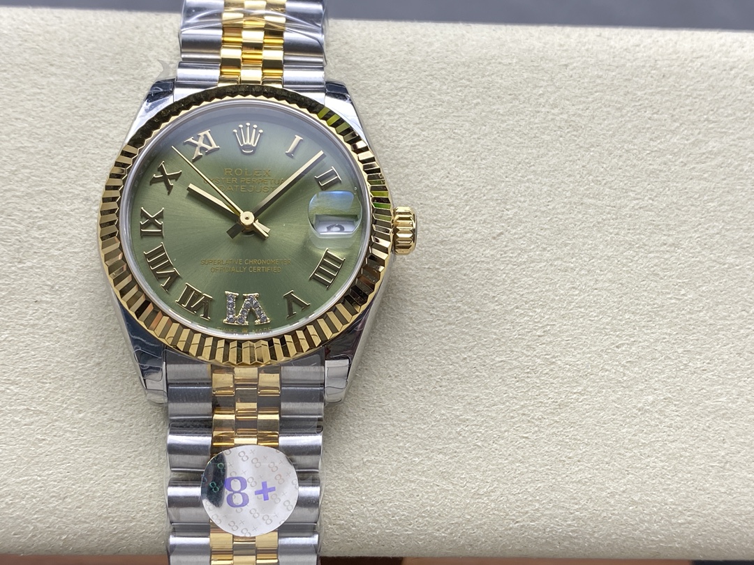 Rolex Datejust 31mm Stainless Steel and Yellow Gold 278273 0016 Green VI Roman Jubilee