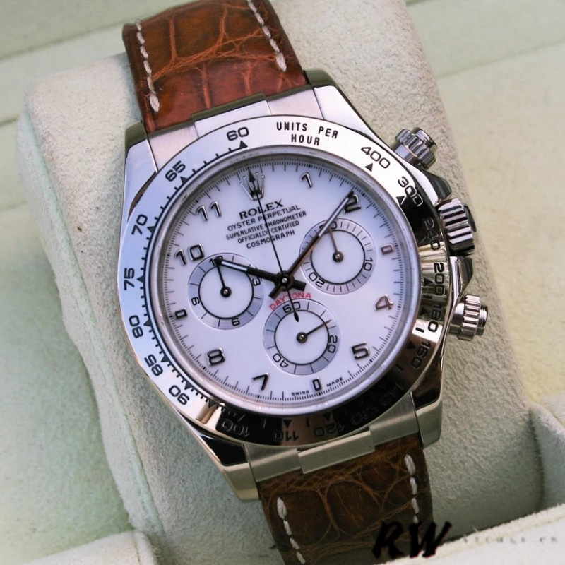 Rolex Daytona 116519 white Arabic dial brown leather strap 40mm Mens Replica Watch