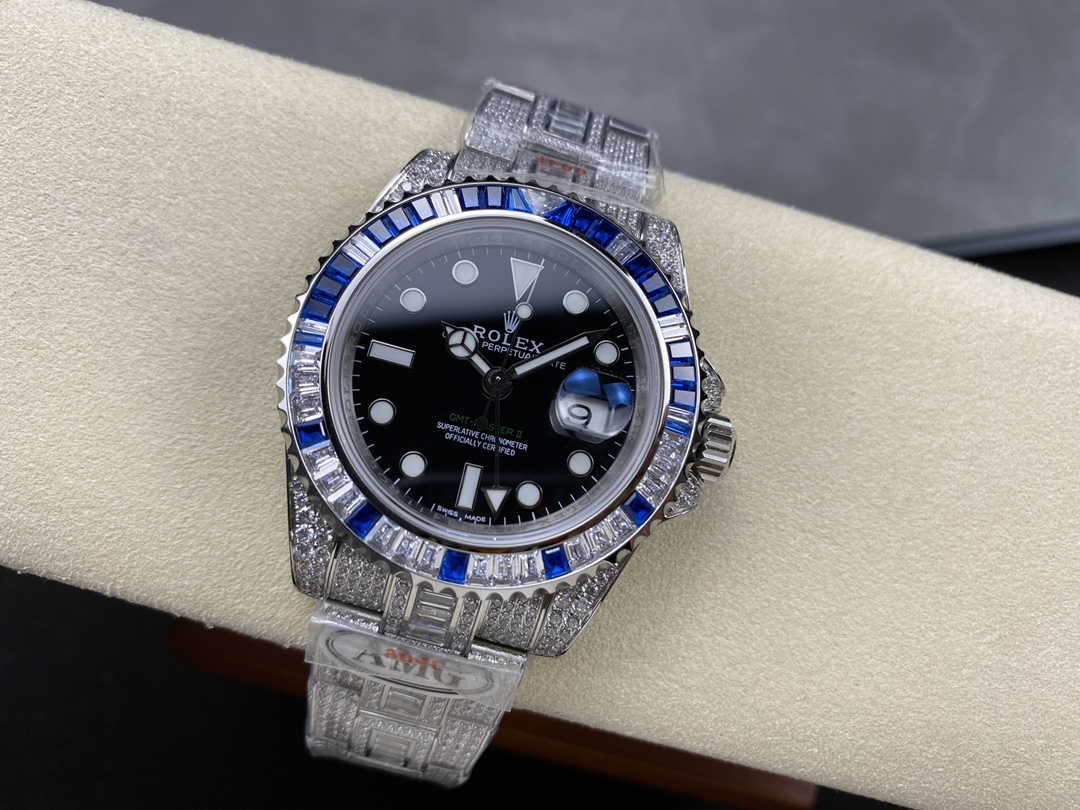 Rolex GMT Master AMG 126710BLRO 40mm With Dual Time Black Dial Diamond Watch