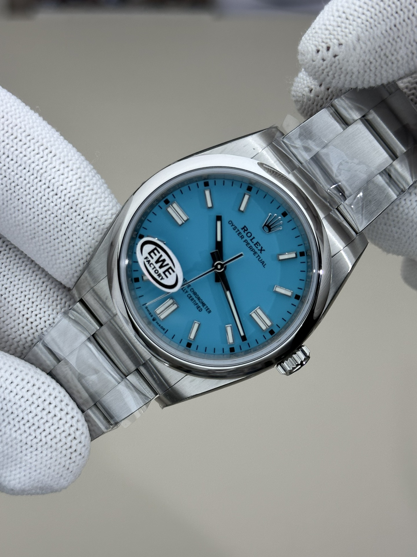 2024 Rolex Oyster Perpetual 126000 Stainless Steel Baby Blue Dial Replica Watch
