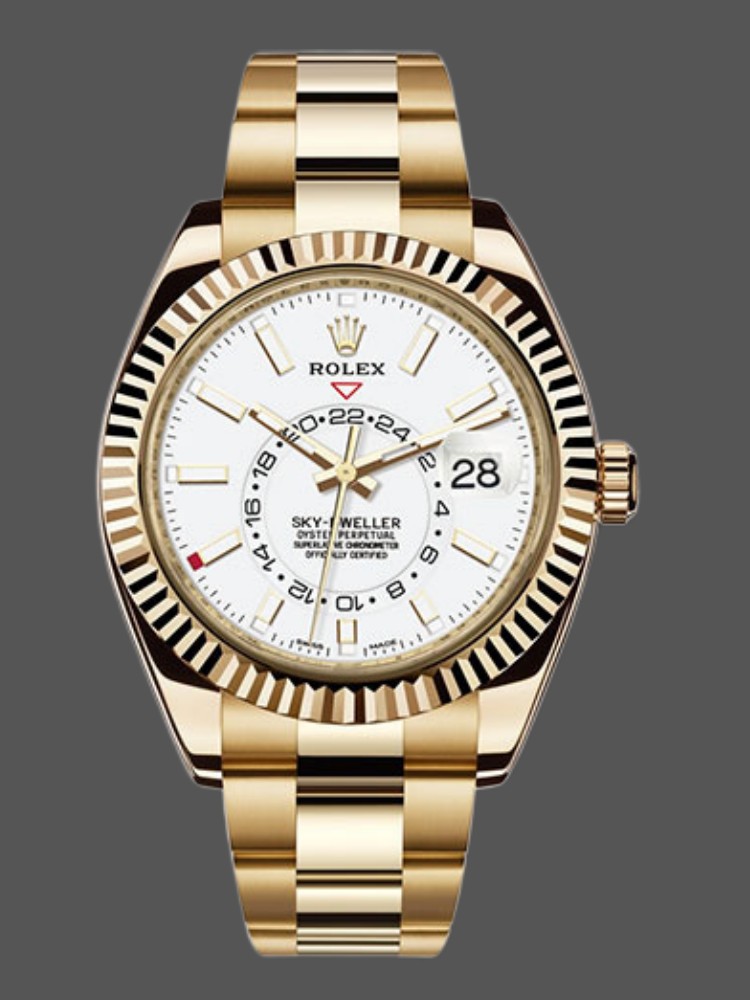 Rolex Sky-Dweller 326938 Yellow Gold White Dial 42mm Mens Replica Watch