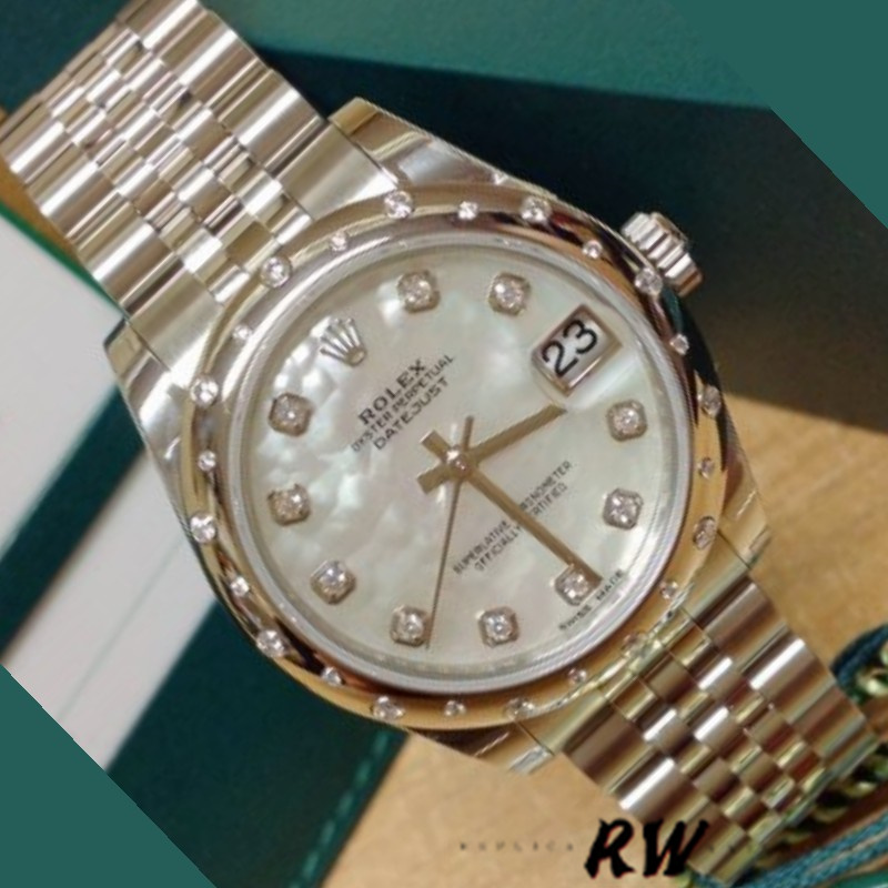 Rolex Datejust 178344 White Mother of Pearl Diamond Dial 31MM Lady Replica Watch