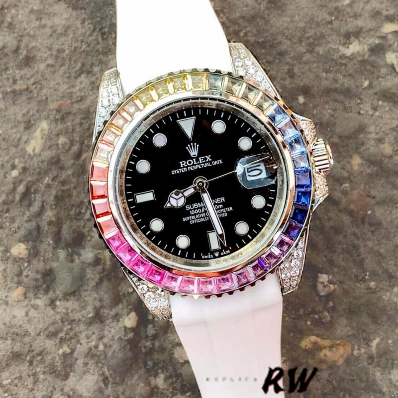 Rolex Submariner 116610 Black Dial White Rubber strap 40mm Mens Replica Watch