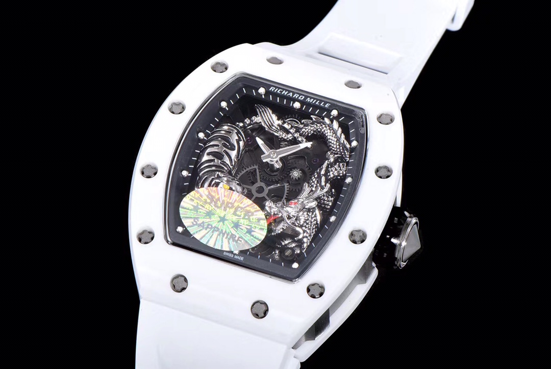 Richard Miller RM 057 NTPT Carbon Fiber White Rubber Strap