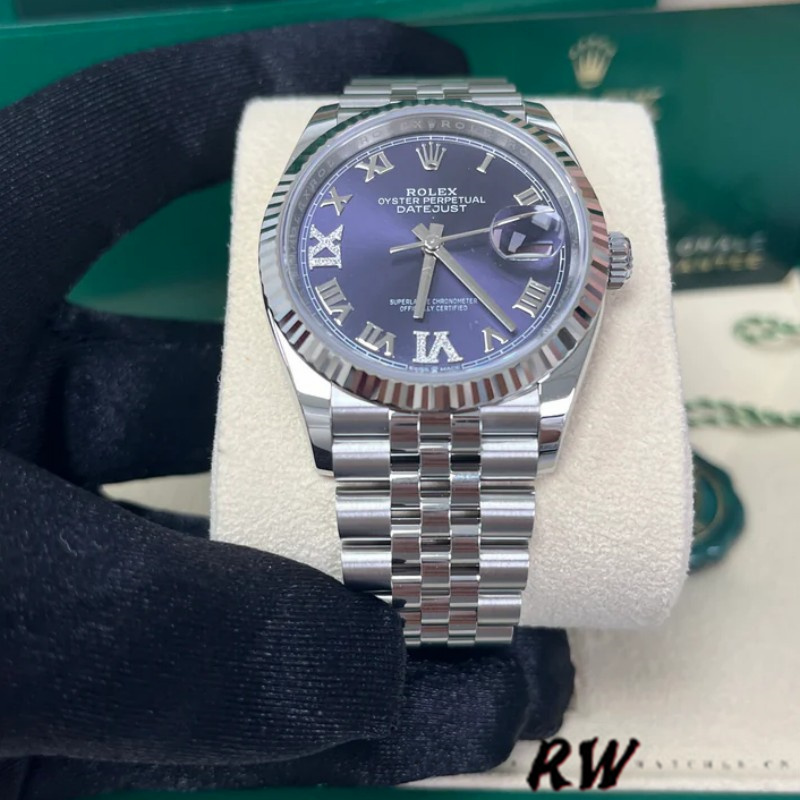 Rolex Datejust 126234 Fluted Bezel Aubergine Dial 36MM Unisex Replica Watch