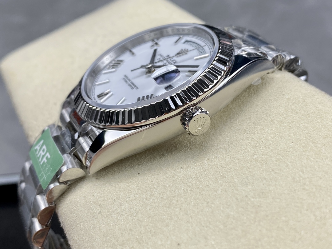 Rolex Day-Date 228239 White Roman Dial Fluted Bezel 40mm Mens Replica Watch