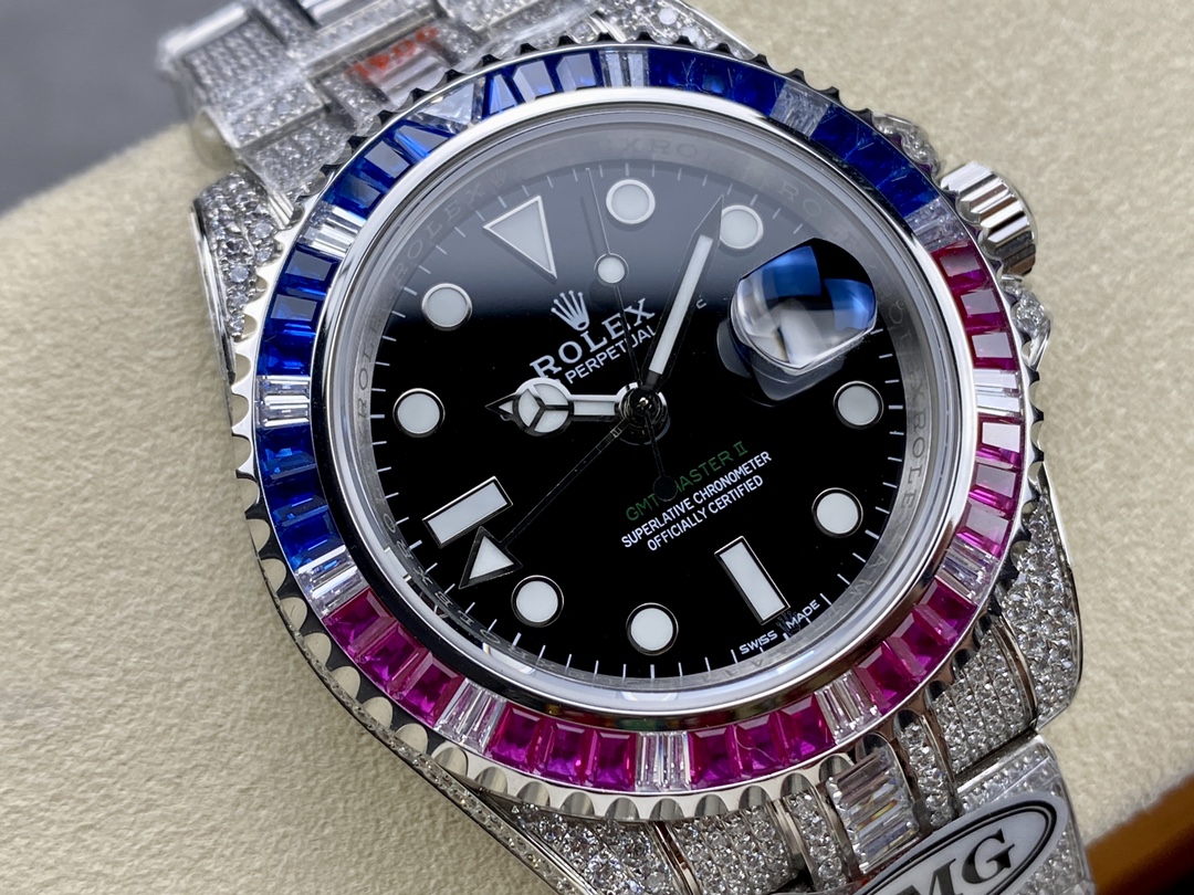 Rolex GMT Master AMG 126710BLRO 40mm With Dual Time & Sapphire Mirror Diamond Watch