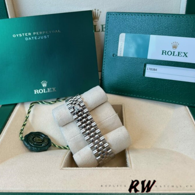 Rolex Datejust 178384 Silver Diamonds Dial Diamond Bezel 31MM Lady Replica Watch