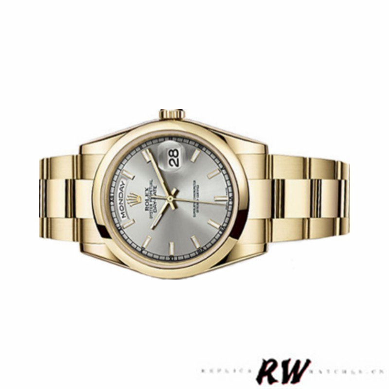 Rolex Day-Date 118208 Silver Dial Yellow Gold 36mm Unisex Replica Watch
