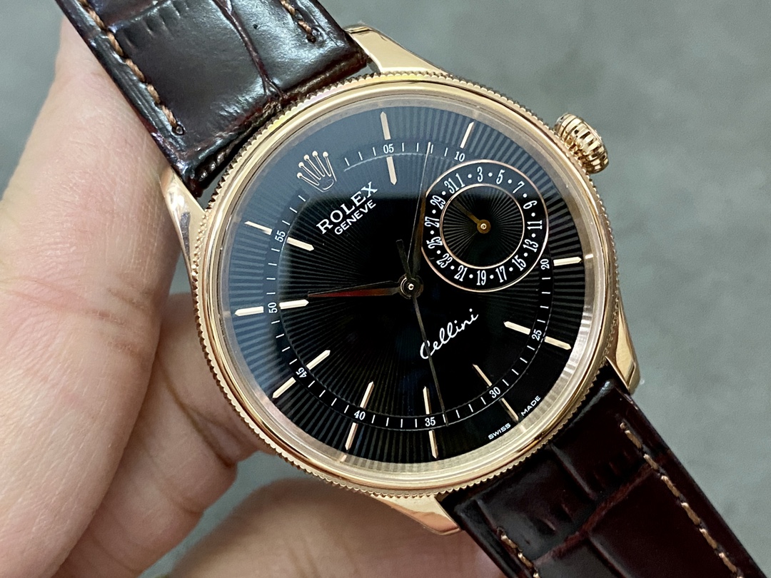 Rolex Cellini Date 50515 Brown Leather Black Index Dial 39mm Mens Replica Watch