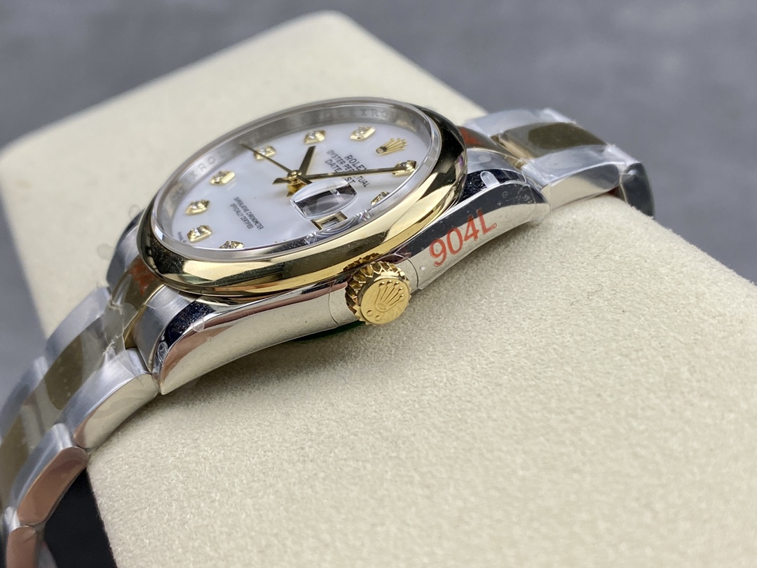 Rolex Datejust 36 Steel & Yellow Gold Mother of Pearl Diamond Dial M126203 0024 Women's Watch