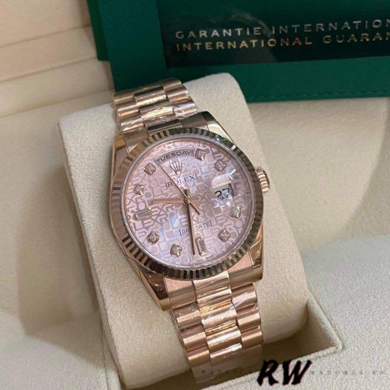 Rolex Day-Date 118235 Everose Gold Pink Jubilee dial 36mm Lady Replica Watch