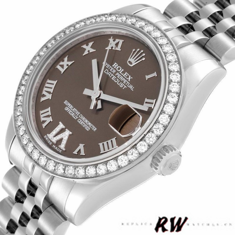 Rolex Datejust 178384 Stainless Steel Brown Diamonds Dial 31MM Lady Replica Watch