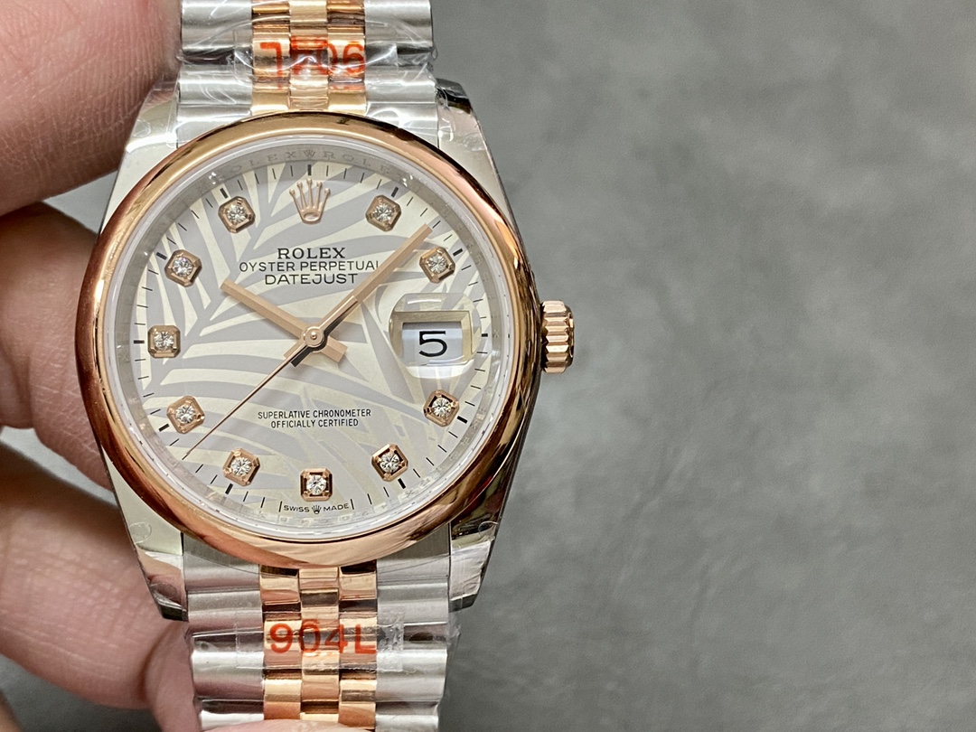 Rolex Datejust 36mm 126201 0038 Silver Palm Motif Dial Oyster Bracelet Watch