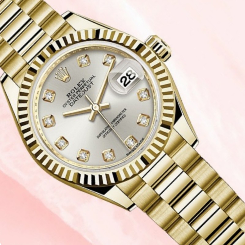 Rolex Datejust 279178 Silver Diamond Mark Fluted Bezel 28mm Lady Replica Watch