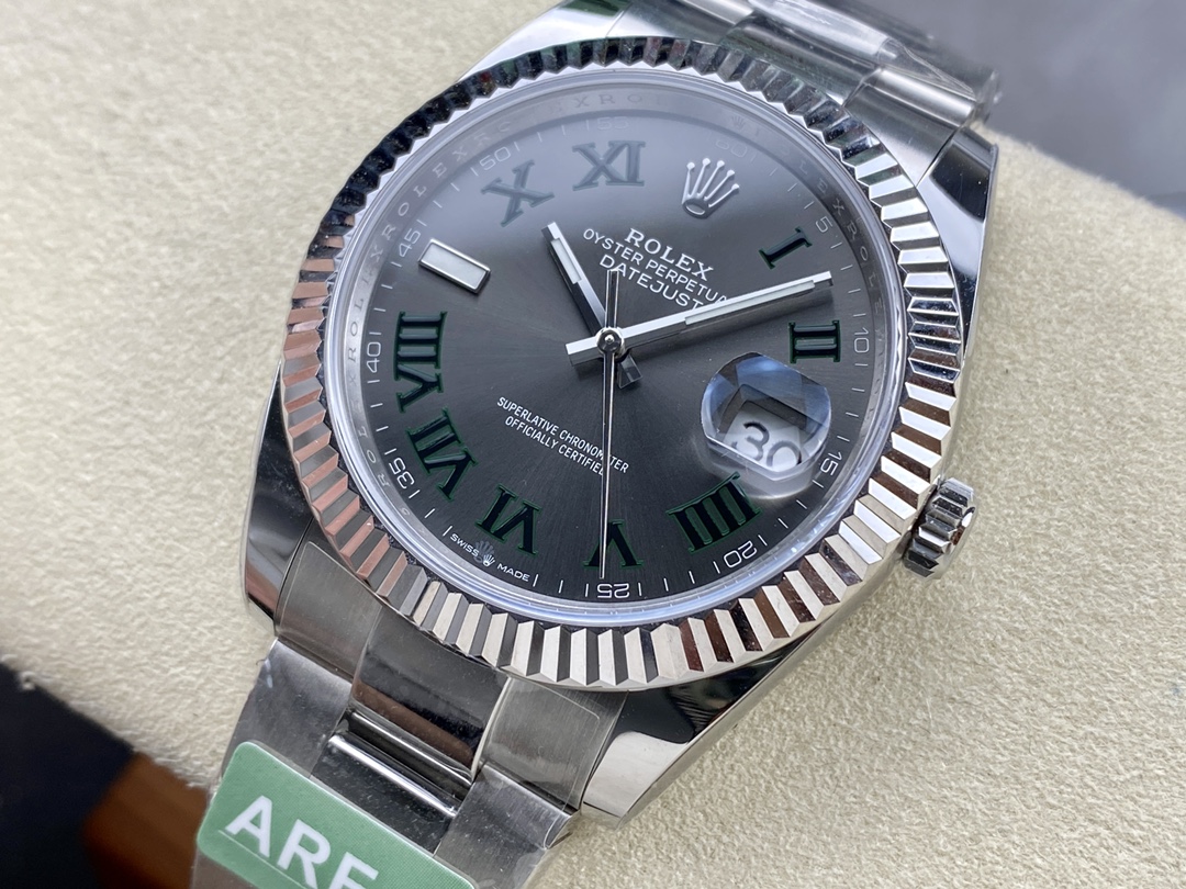 Rolex Datejust m126334 0021 Fluted Bezel Grey Wimbledon Dial 41MM Mens Replica Watch
