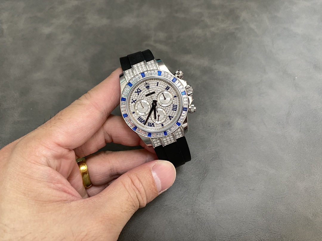 Rolex Daytona 116599 pave diamond dial Blue Leather Strap 40mm Mens Replica Watch