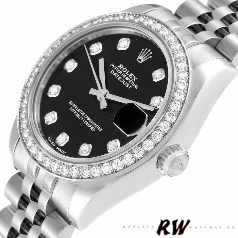 Rolex Datejust 178384 Diamond Bezel Black Diamond Dial 31MM Lady Replica Watch