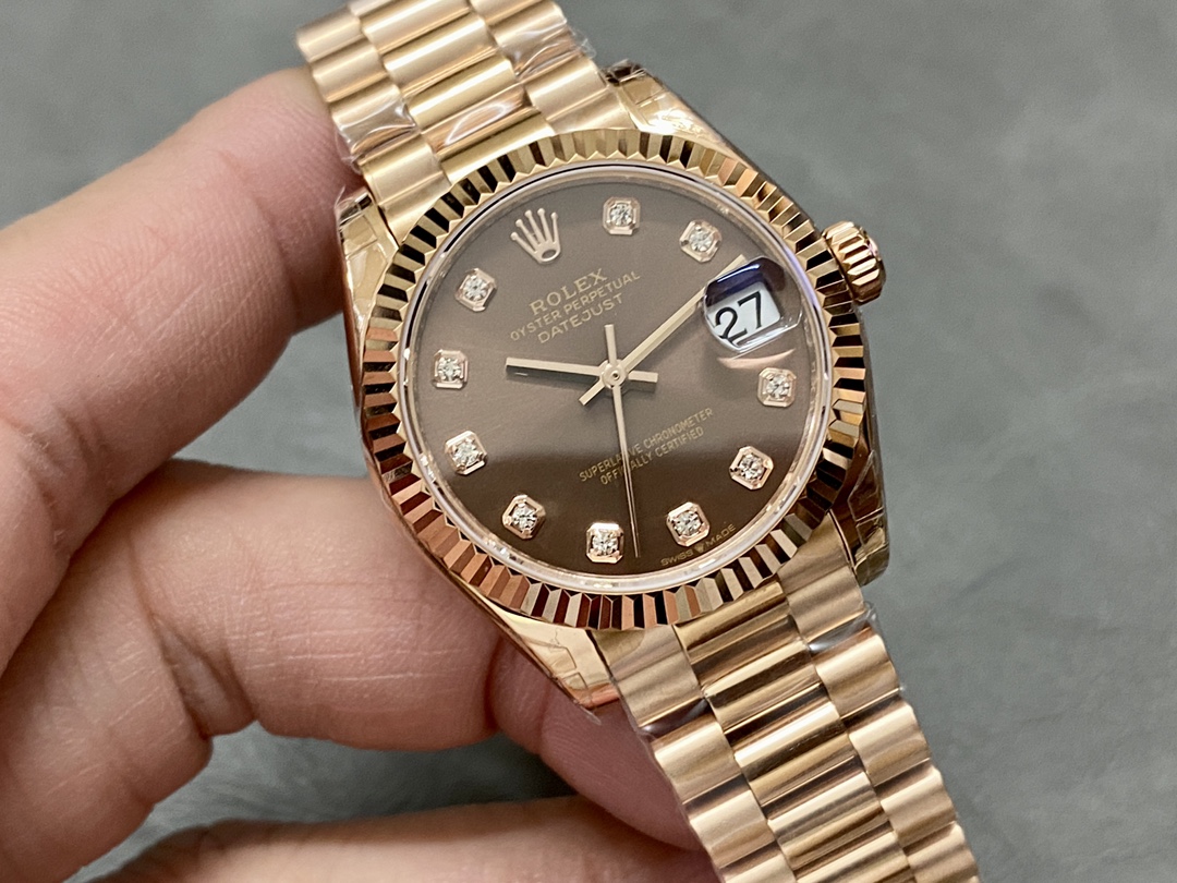Rolex Datejust 31mm Chocolate Dial Diamond Markers m278275 0010 Women's Watch