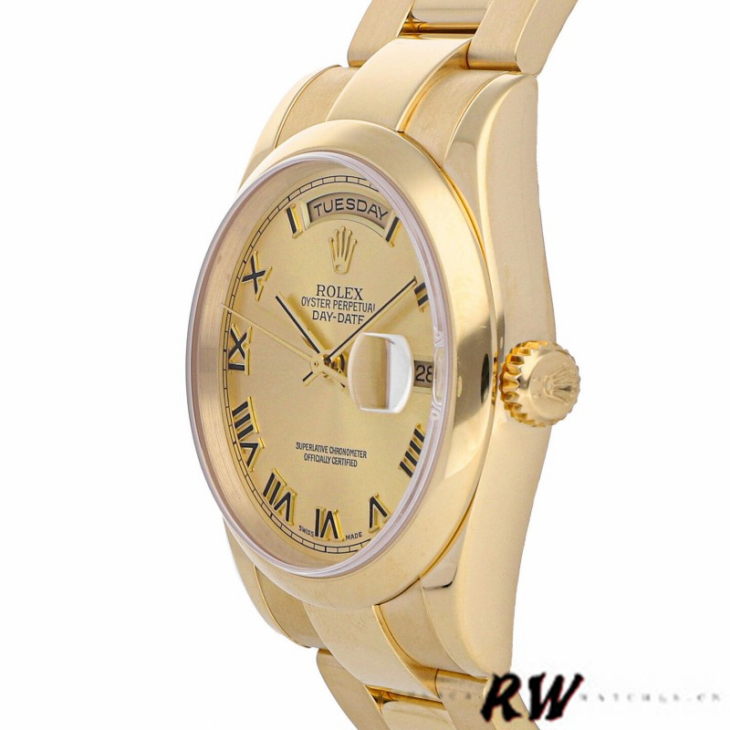 Rolex Day-Date 118208 Yellow Gold Champagne Dial Roman Numerals 36mm Unisex Replica Watch