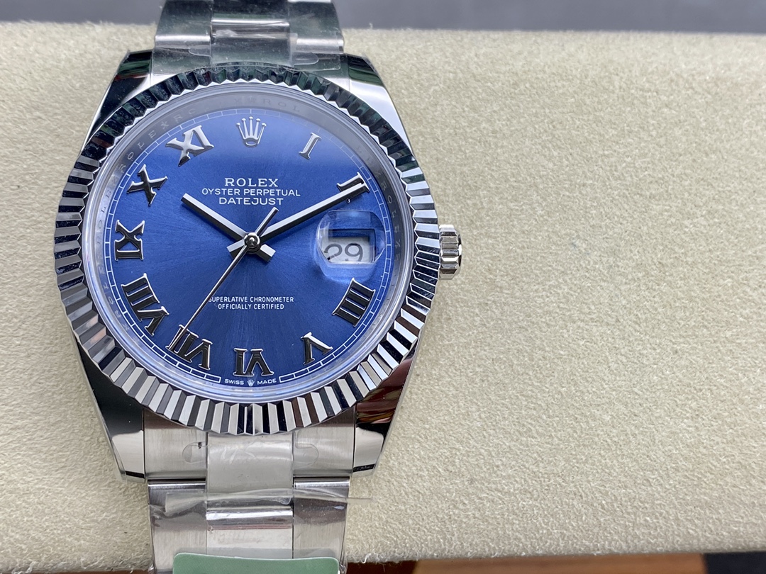 Rolex Datejust 126334 0025 Fluted Bezel Blue Roman Numeral Dial 41MM Mens Replica Watch