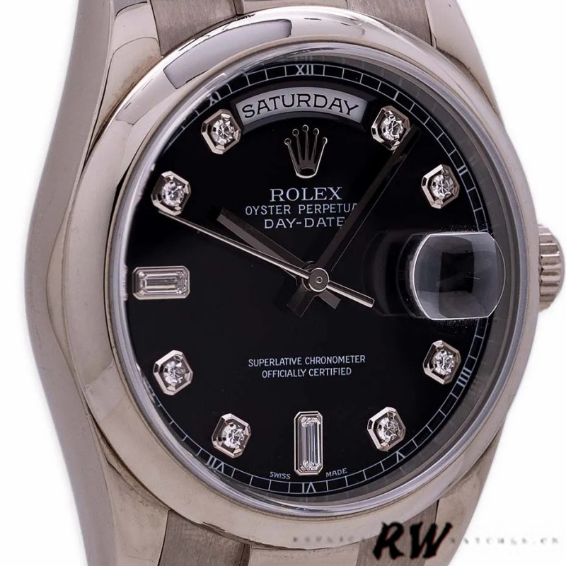 Rolex Day-Date 118209 Black dial white gold 36mm Unisex Replica Watch