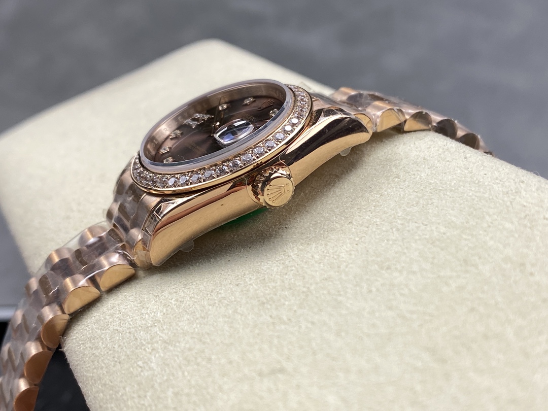 Rolex Datejust 28mm Everose Gold 279135RBR 0001 Chocolate 17 Diamond President Lady