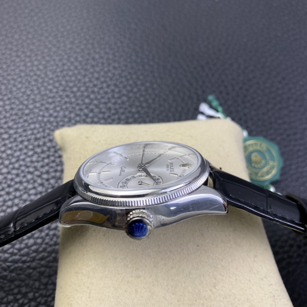 Rolex Cellini Date 50519 Black Leather Silver Dial 39mm Mens Replica Watch